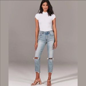 Abercrombie & Fitch mom jeans light ripped wash